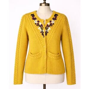 Paul Smith Black Label Yellow Floral Embroidered Cardigan Women's M Wool Knit